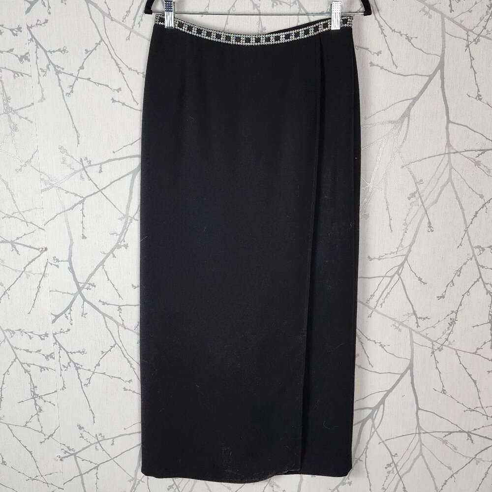 Studio Jax Black Crepe Jeweled Rhinestone Maxi Pencil Skirt